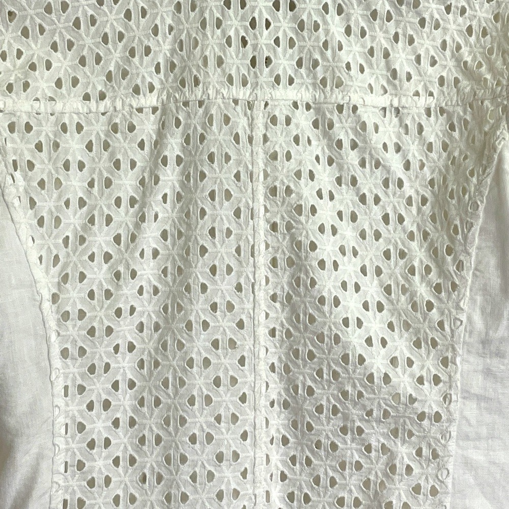 Chico's Linen Eyelet Jacket Women Size Small White Pockets - Picture 6 of 9